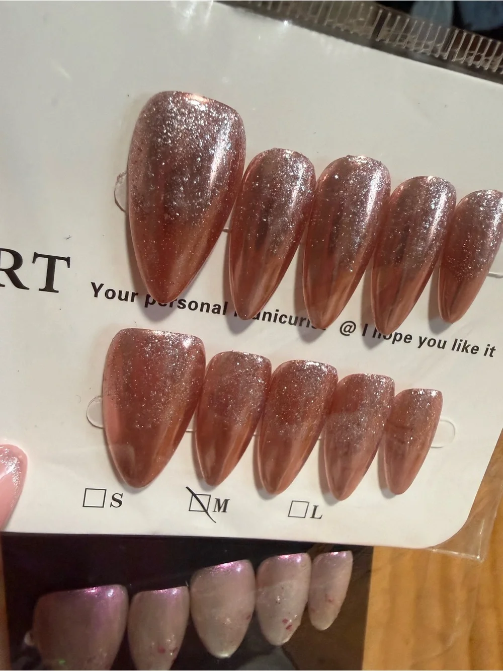 Sparkling Rose Gold & Iridescent Pink Press-On Nail Sets x2 Size Medium Almond